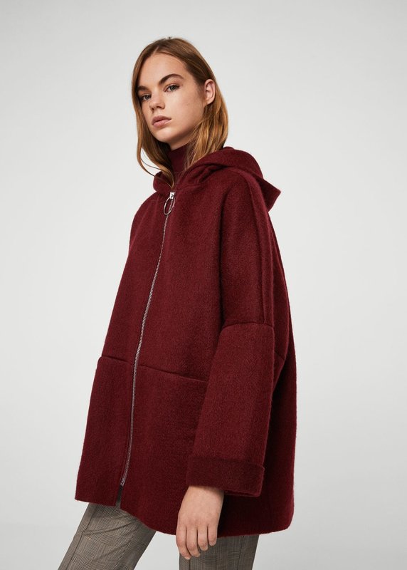 Manteau oversize bordeaux à capuche