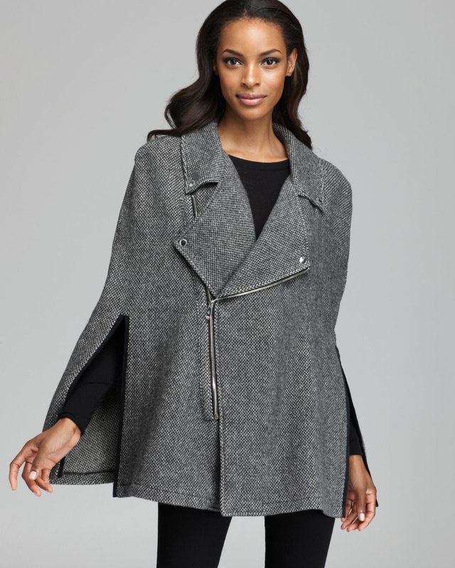 Cape zippée en tweed gris