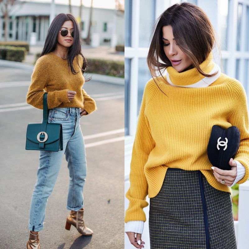 Image à la mode pour le printemps dans un pull jaune