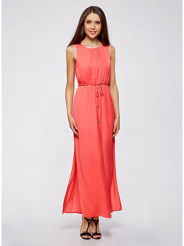 Robe longue en corail vive