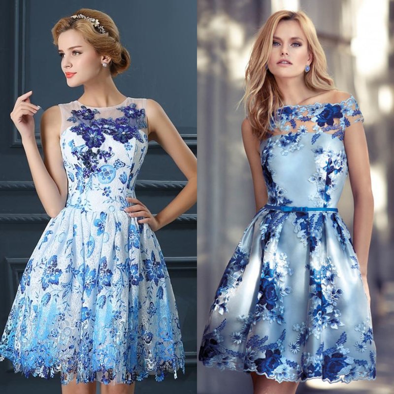 Robes de soirée imprimées bleues