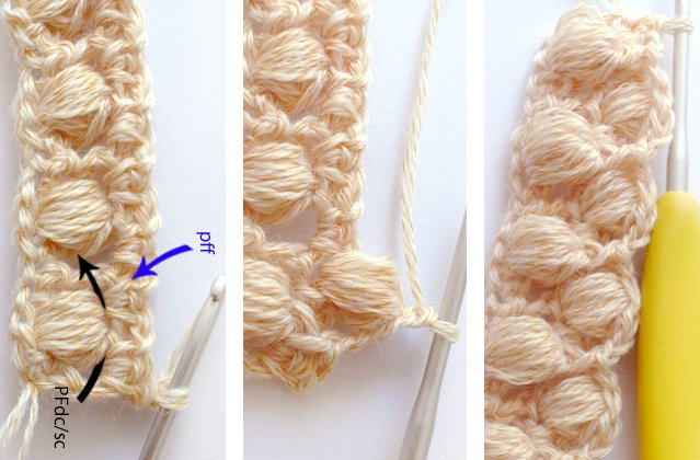 Motif de bosses au crochet: diagramme et description