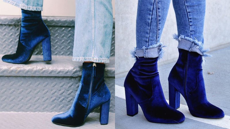 Bottines en velours bleu