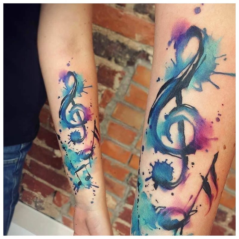 G-sleutel aquarel tattoo