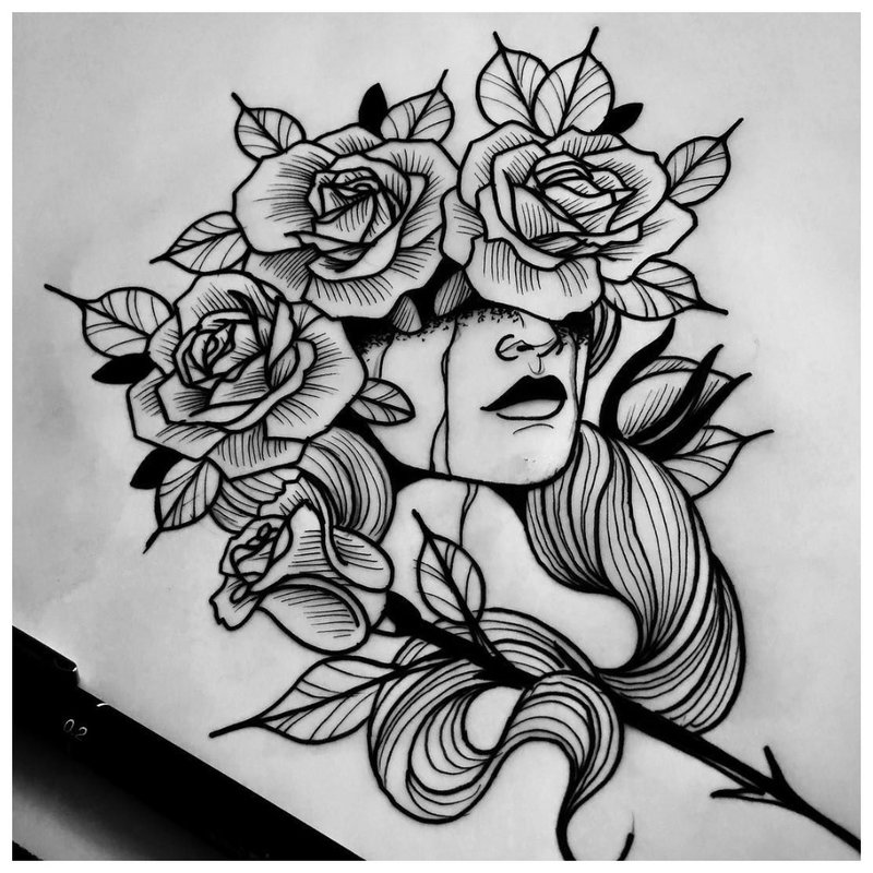 Fille mystique - croquis pour tatouage