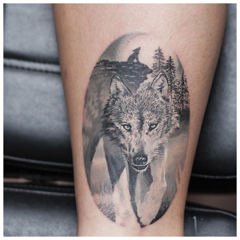 Tatouages ​​de loup sur un veau d’homme