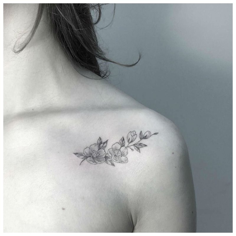 Tatouage de brindille tendre clavicule